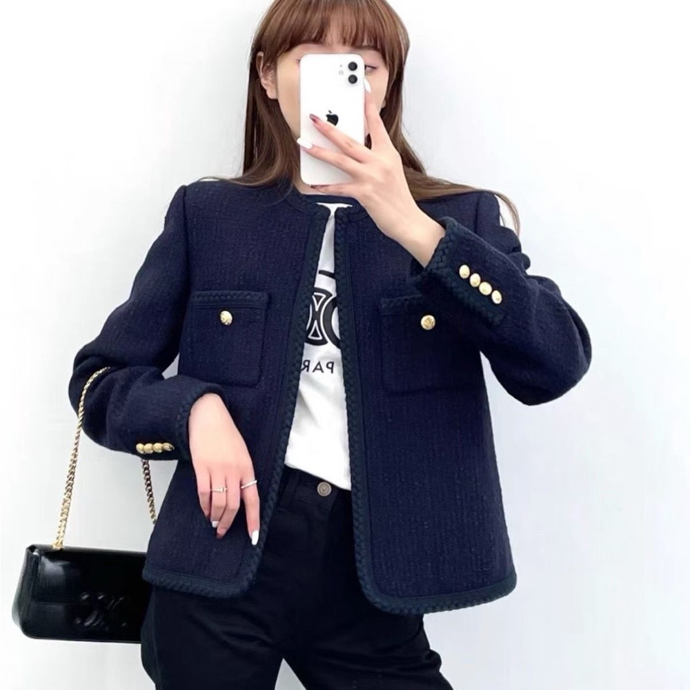 Authentic Celine Dark Blue Textured Blazer - Picture 9 of 9